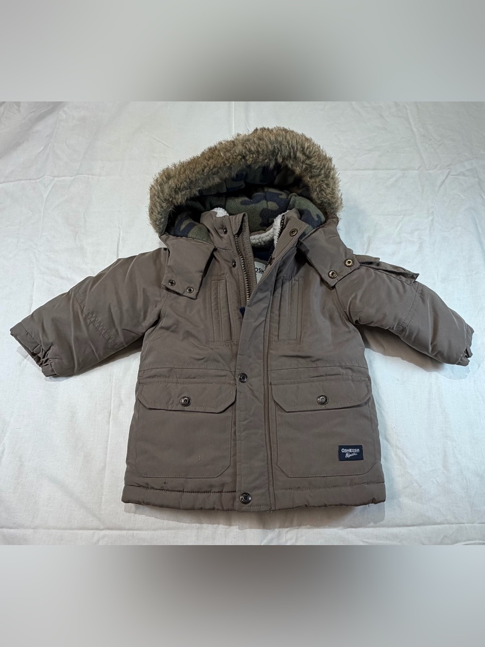 OshKosh B'gosh Navy Blue Fleece-Lined Toddler Jacket with Faux Fur Trim
